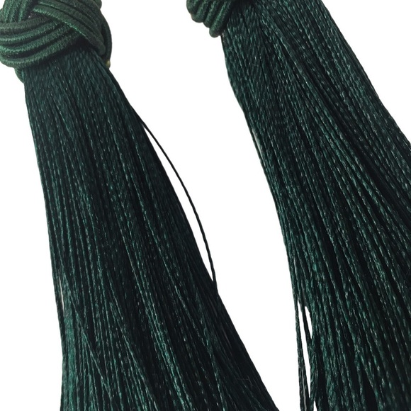 New Vintage Green Tassel Fringe Statement Drop Earring 4" long - Picture 2 of 3